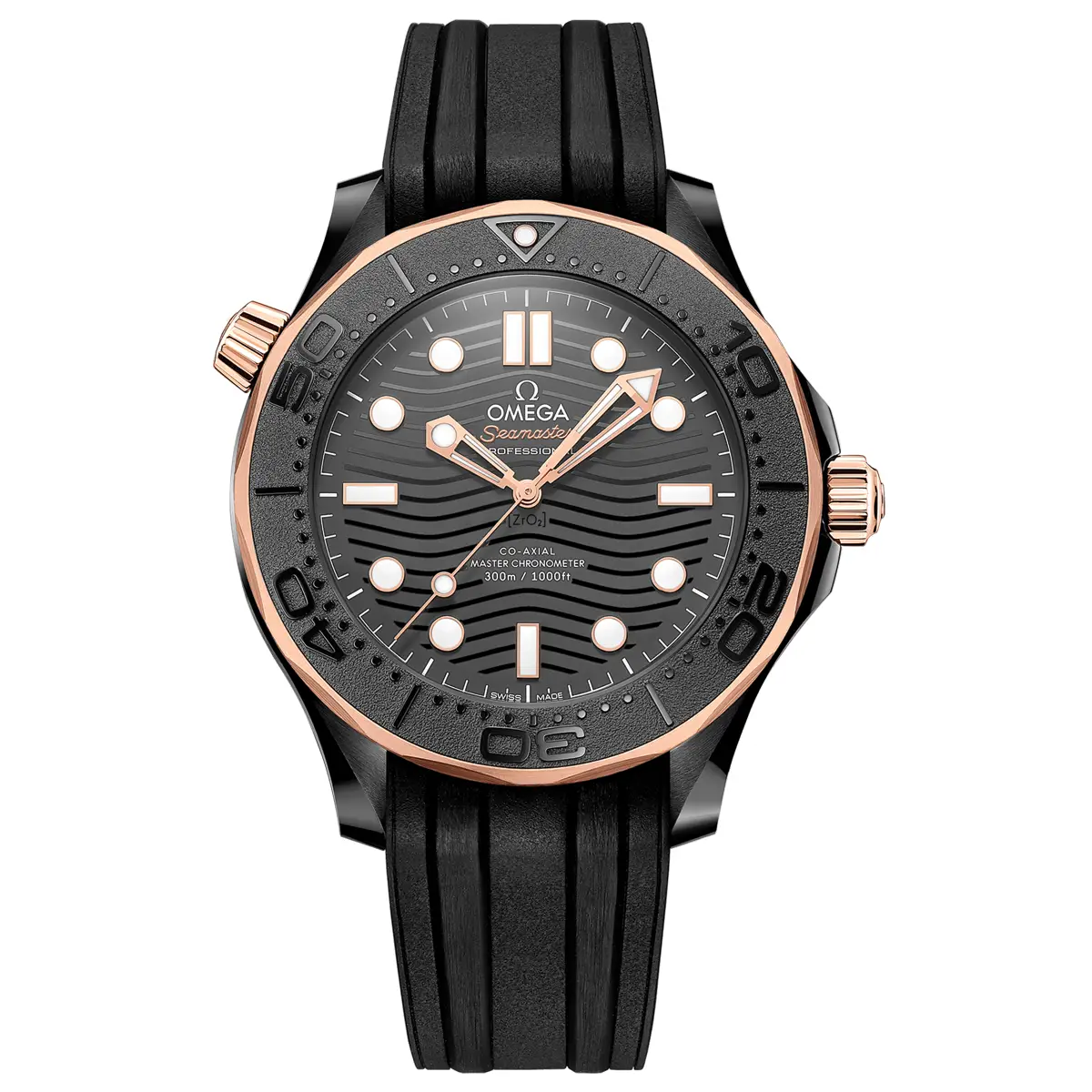 Đồng hồ Omega Seamaster Diver Master Chronometer 210.62.44.20.01.001 mặt số màu đen. Dây đeo bằng cao su. Thân vỏ bằng ceramic black.