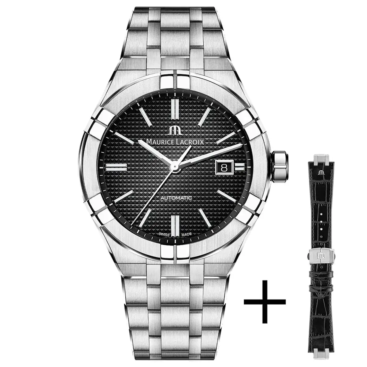 Đồng hồ Maurice Lacroix Aikon Automatic AI6008-SS002-330-2 mặt số màu đen. Dây đeo bằng thép. Thân vỏ bằng thép.