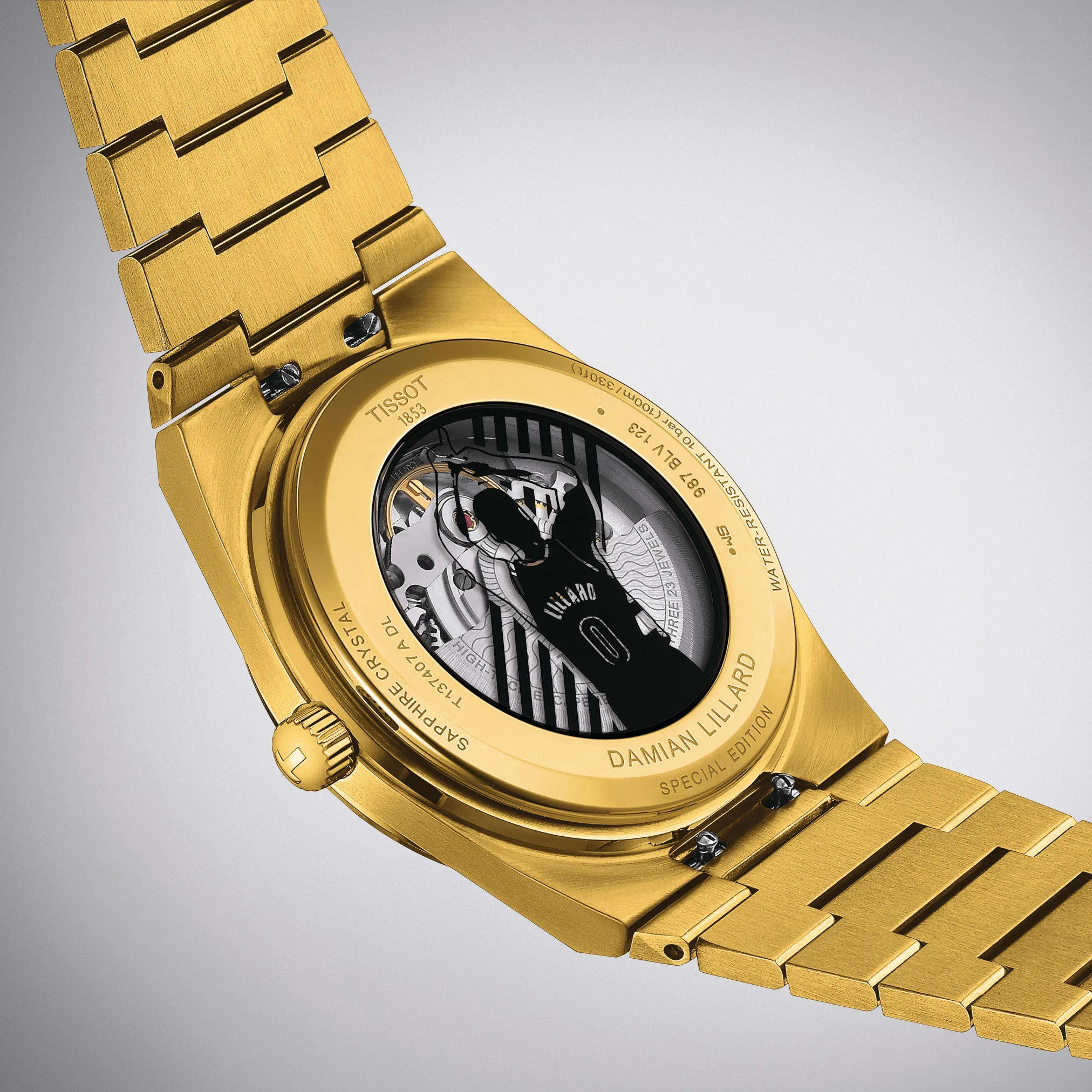 Đồng hồ Tissot PRX Powermatic 80 Damian Lillard Special Editon T137.407.33.051.00 mặt số màu đen. Dây đeo bằng thép. Thân vỏ bằng thép.