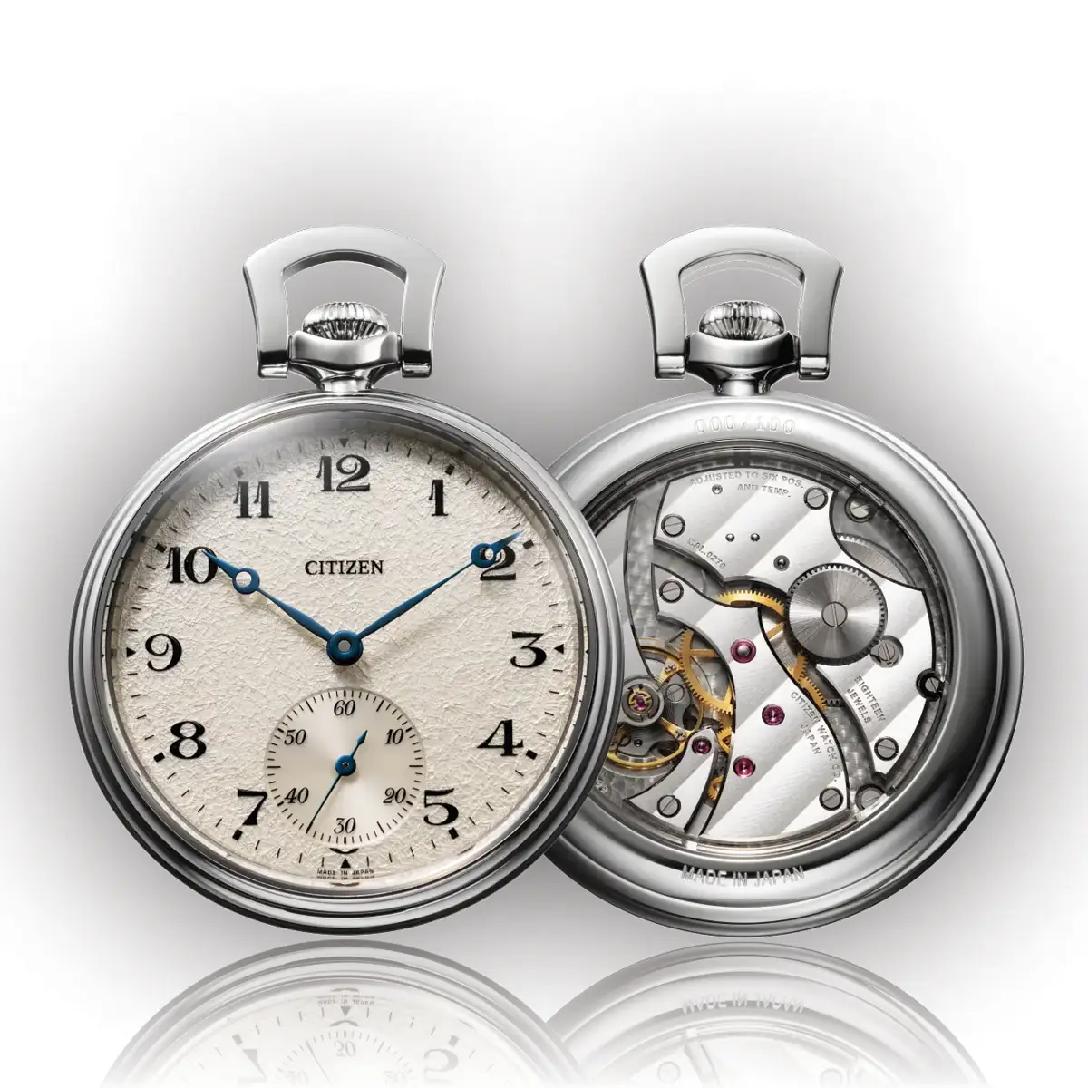 Đồng hồ The Citizen Special Limited Edition Pocket Watch NC2990-94A mặt số màu bạc. Dây đeo bằng vải. Thân vỏ bằng titanium.
