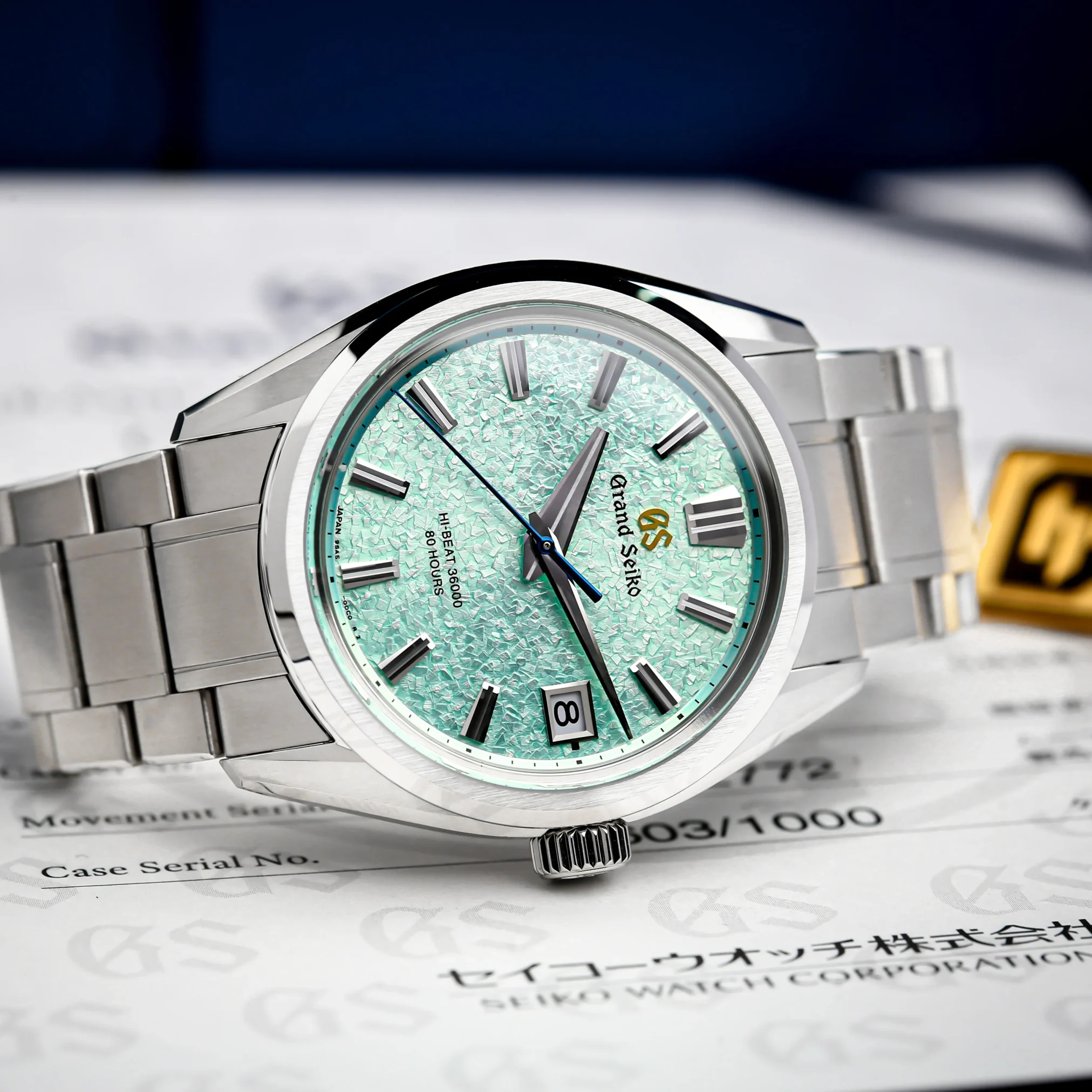 Đồng hồ Grand Seiko Evolution 9 Genbi Valley Limited Edition SLGH021 mặt số xanh. Dây đeo bằng thép. Thân vỏ bằng thép.