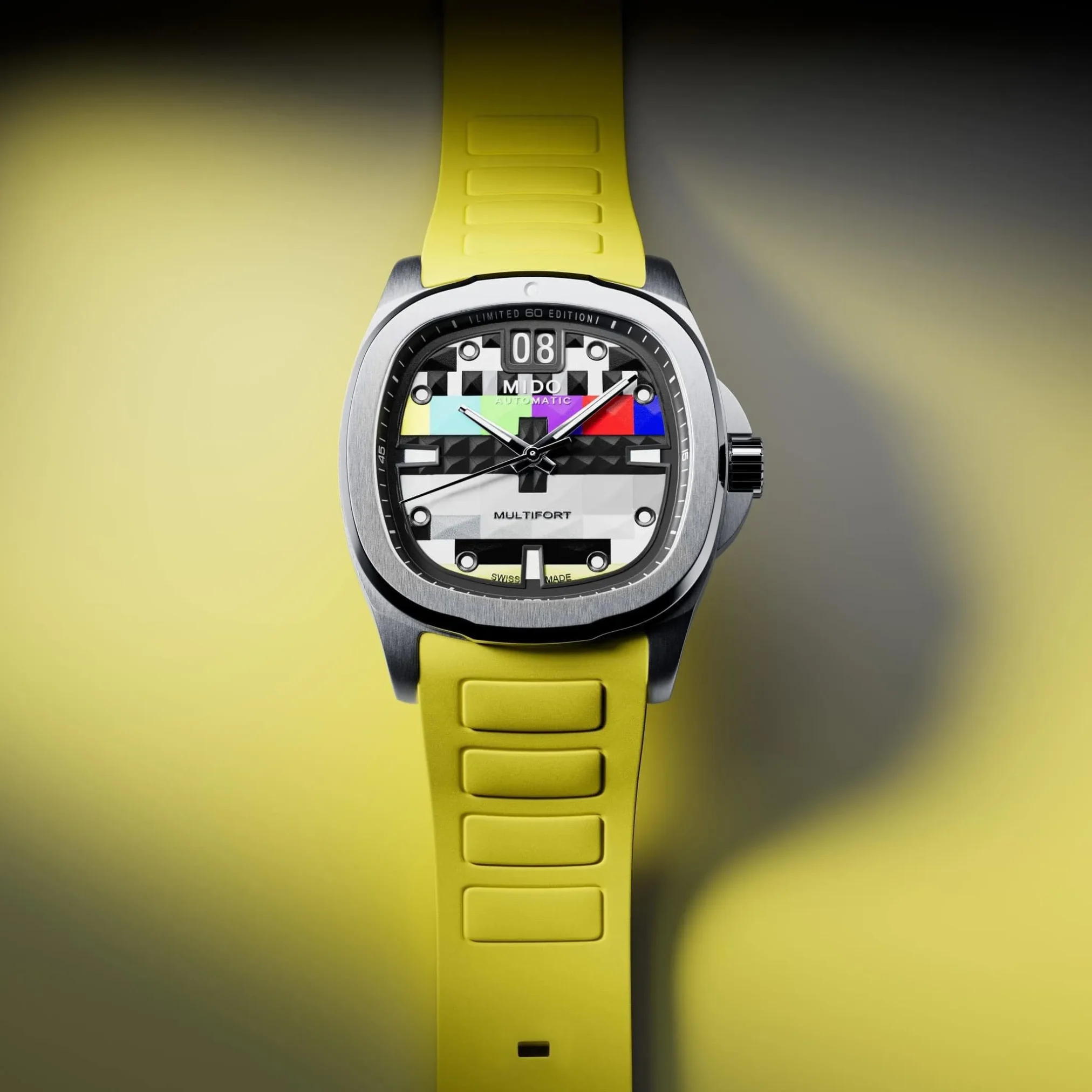 Đồng hồ Mido Multifort TV Big Date Limited Edition M049.526.11.081.01 mặt số đa màu. Dây đeo bằng thép và cao su. Thân vỏ bằng thép.