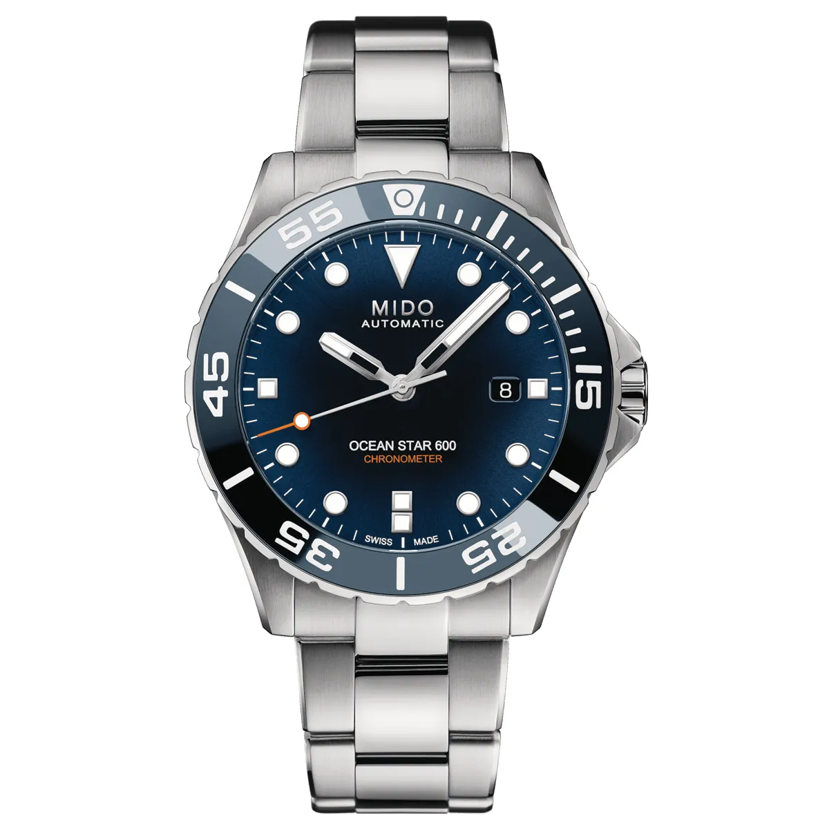 Đồng hồ Mido Ocean Star 600 Chronometer M026.608.11.041.01 mặt số màu xanh. Dây đeo bằng thép. Thân vỏ bằng thép.