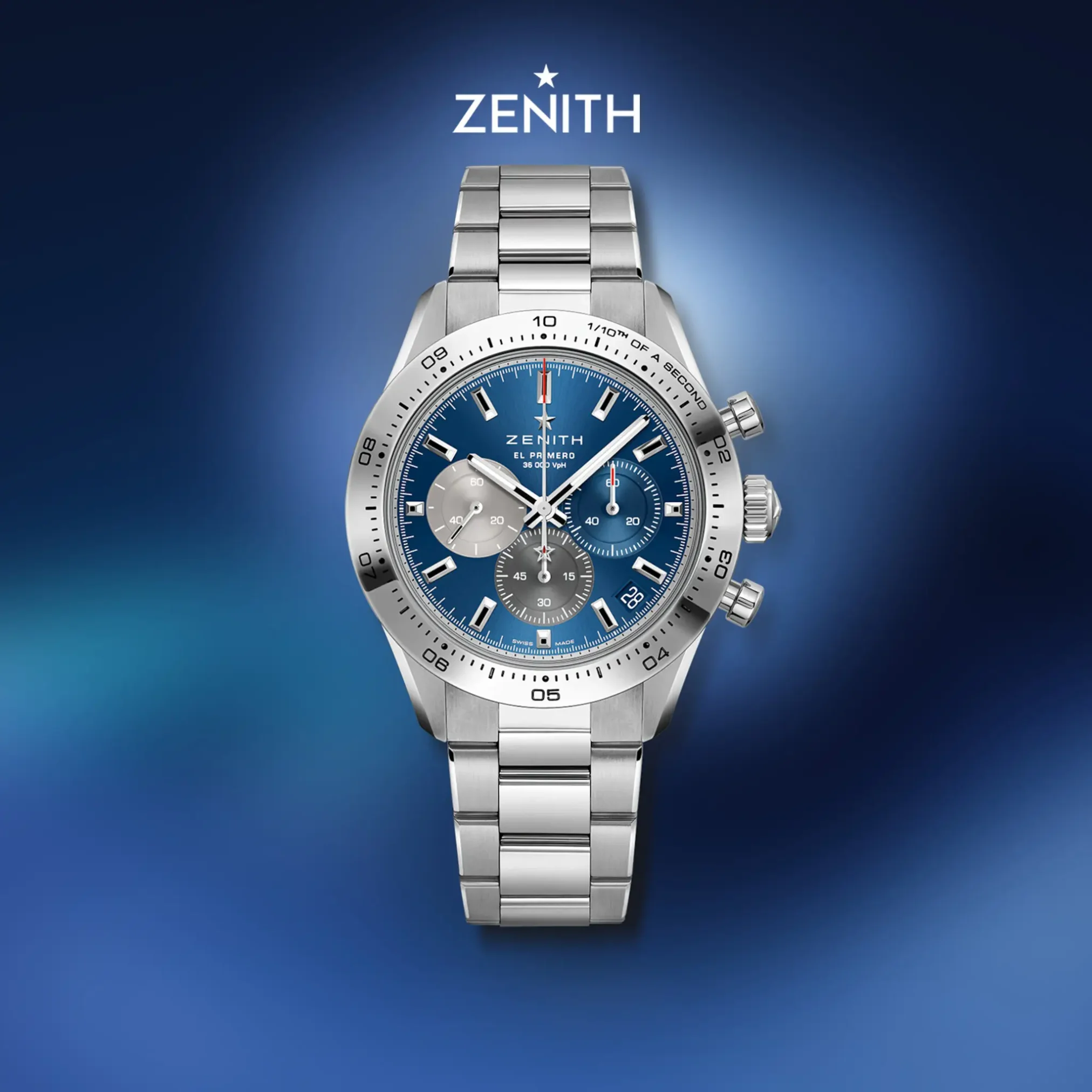 Đồng hồ Zenith Chronomaster Sport 03.3114.3600/51.M3100 mặt số màu xanh. Dây đeo bằng thép. Thân vỏ bằng thép.