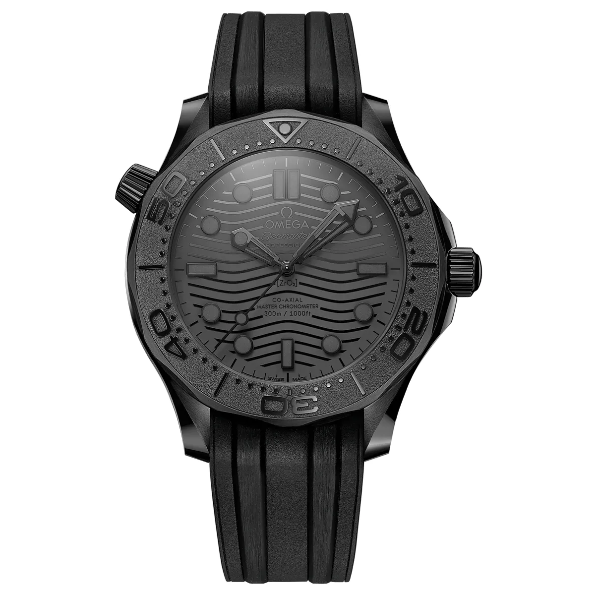 Đồng hồ Omega Seamaster Diver 300M Black Ceramic 210.92.44.20.01.003 mặt số màu đen. Dây đeo bằng cao su. Thân vỏ bằng black ceramic.