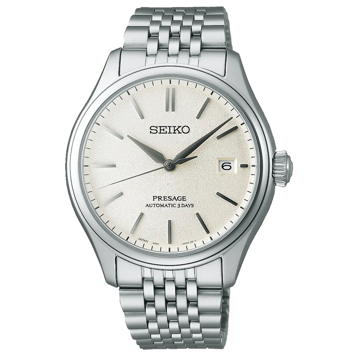 Đồng hồ Seiko Presage Classic Series “Shiroiro” SARX121 (SPB463) với mặt số màu trắng. Dây đeo bằng thép. Thân vỏ bằng thép.