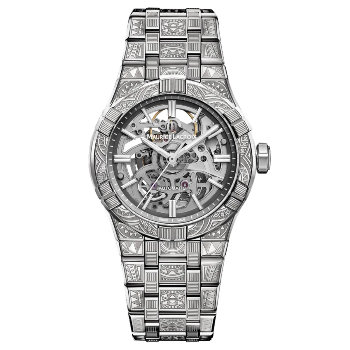 Đồng hồ MauriceLacroix Aikon Skeleton Limited Edition AI6007-SS009-030-1 mặt số skeleton. Dây đeo bằng thép. Thân vỏ bằng thép.