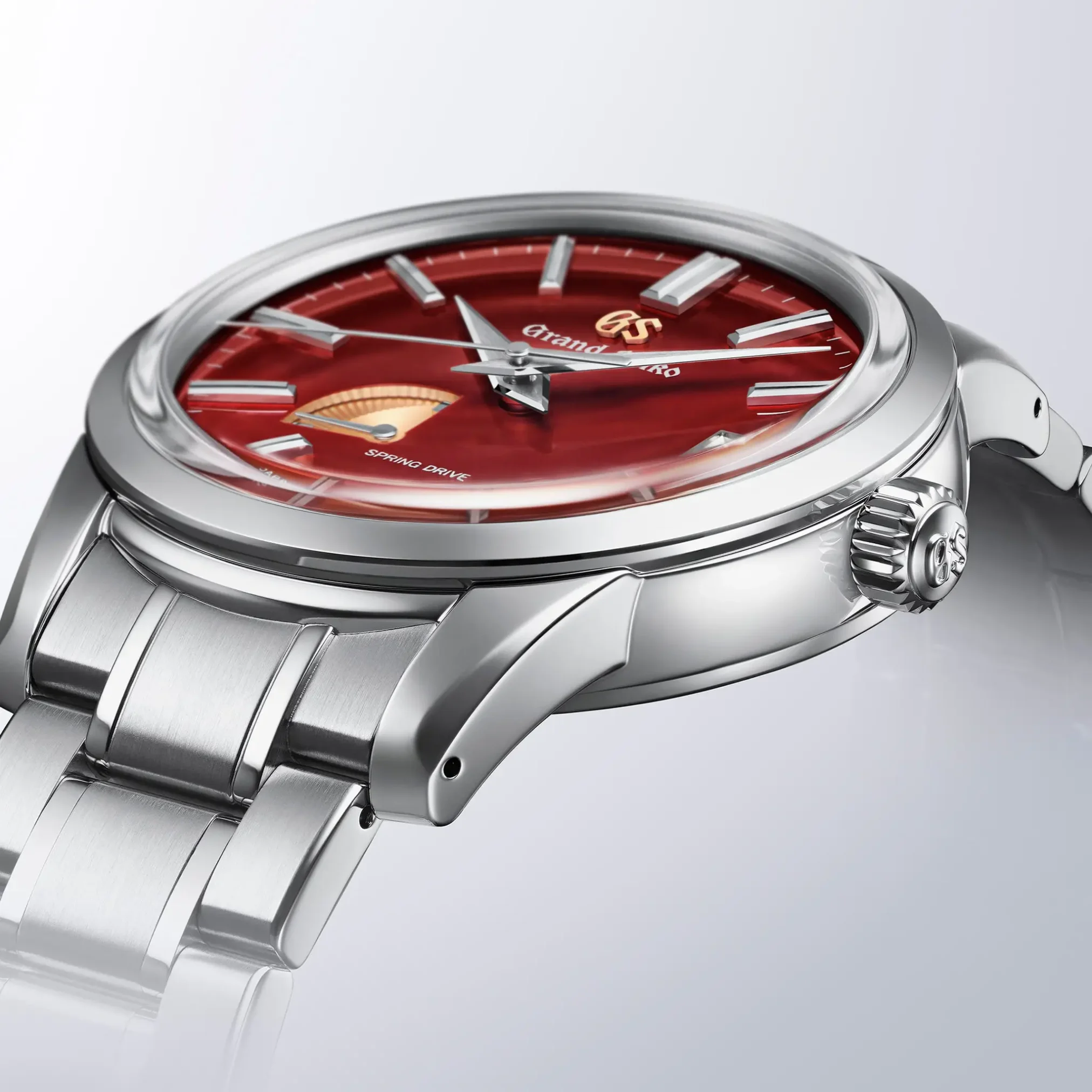 Đồng hồ Grand Seiko Elegance Caliber 9R 20th Anniversary Limited Edition SBGA499 với mặt số màu đỏ. Dây đeo bằng thép. Thân vỏ bằng thép.