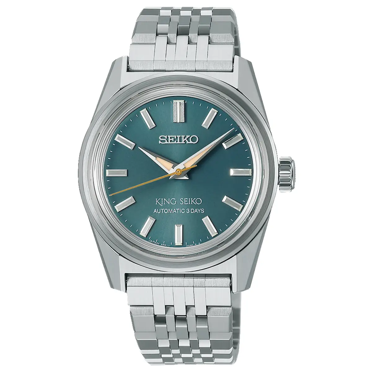 Đồng hồ King Seiko KSK 6R In Preppy Green SDKS029 (SPB459) với mặt số màu xanh. Dây đeo bằng thép. Thân vỏ bằng thép.