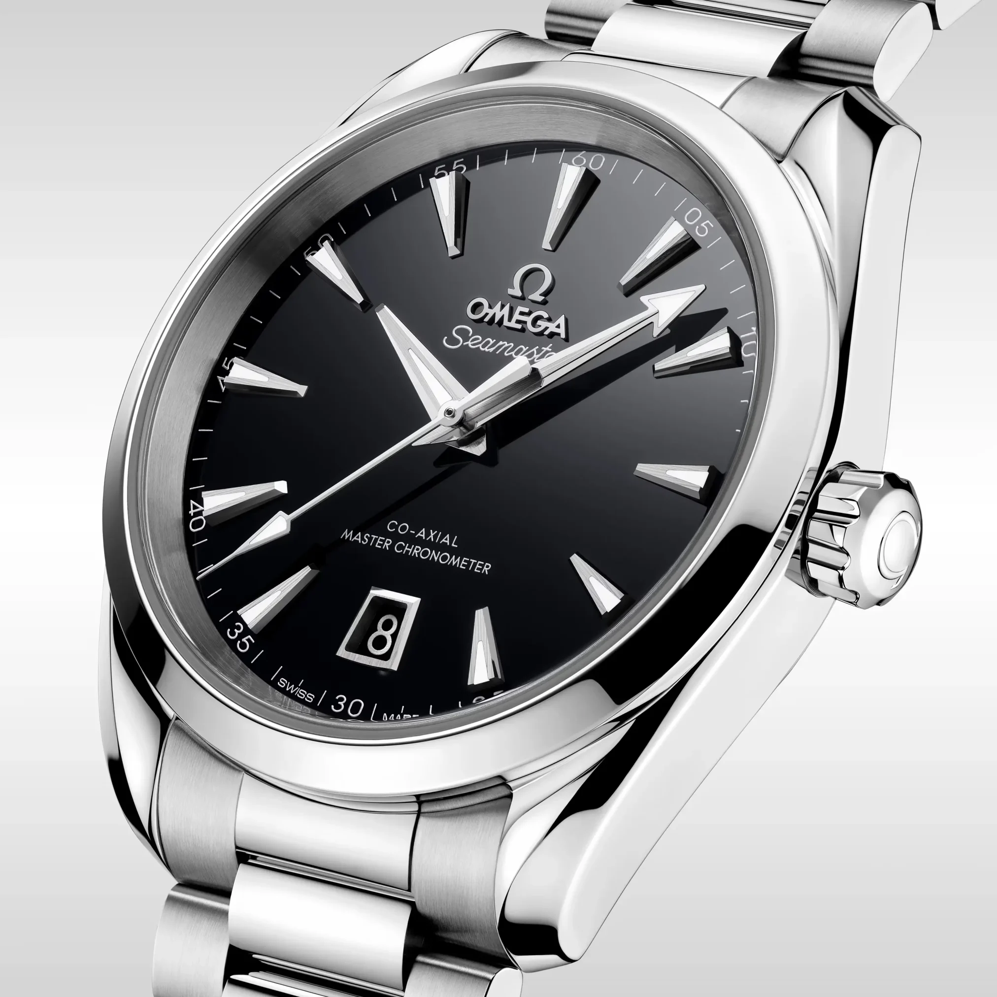 Đồng hồ Omega Seamaster Aqua Terra 150M 220.10.38.20.01.004 với mặt số màu đen. Dây đeo bằng thép. Thân vỏ bằng thép.