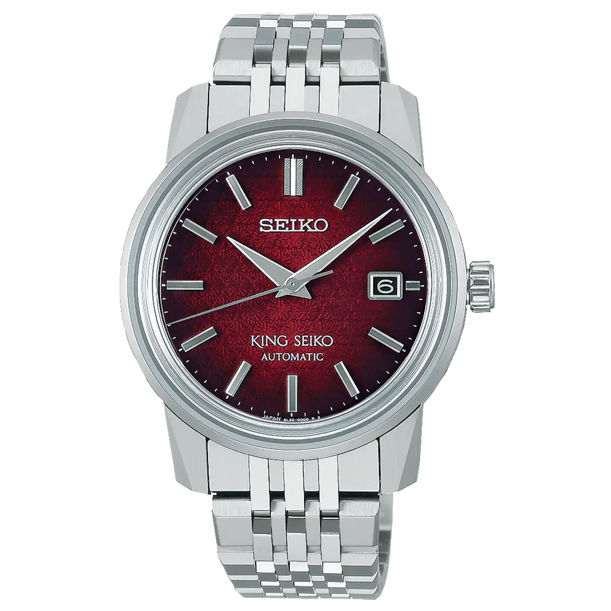 Đồng hồ King Seiko KSK 6L ‘Ukiyo-e’ Garyu-Bai Red SDKA011 (SJE103) với mặt số màu đỏ. Dây đeo bằng thép. Thân vỏ bằng thép.