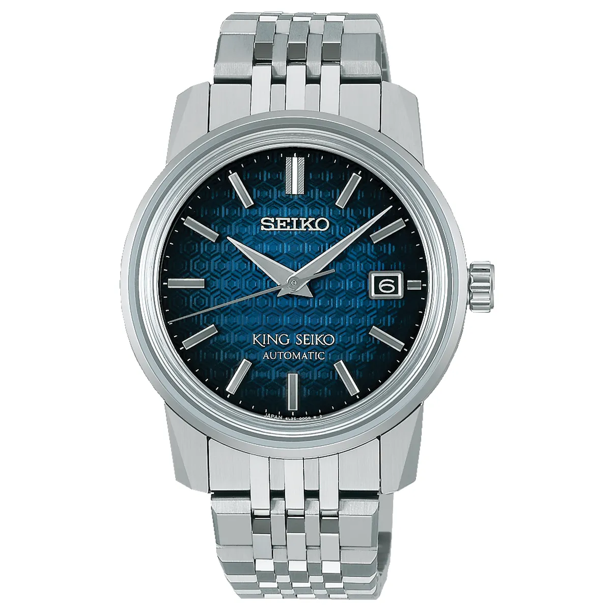 Đồng hồ King Seiko KSK 6L ‘Ukiyo-e’ Kameido Blue SDKA013 (SJE105) mặt số màu xanh. Dây đeo bằng thép. Thân vỏ bằng thép.