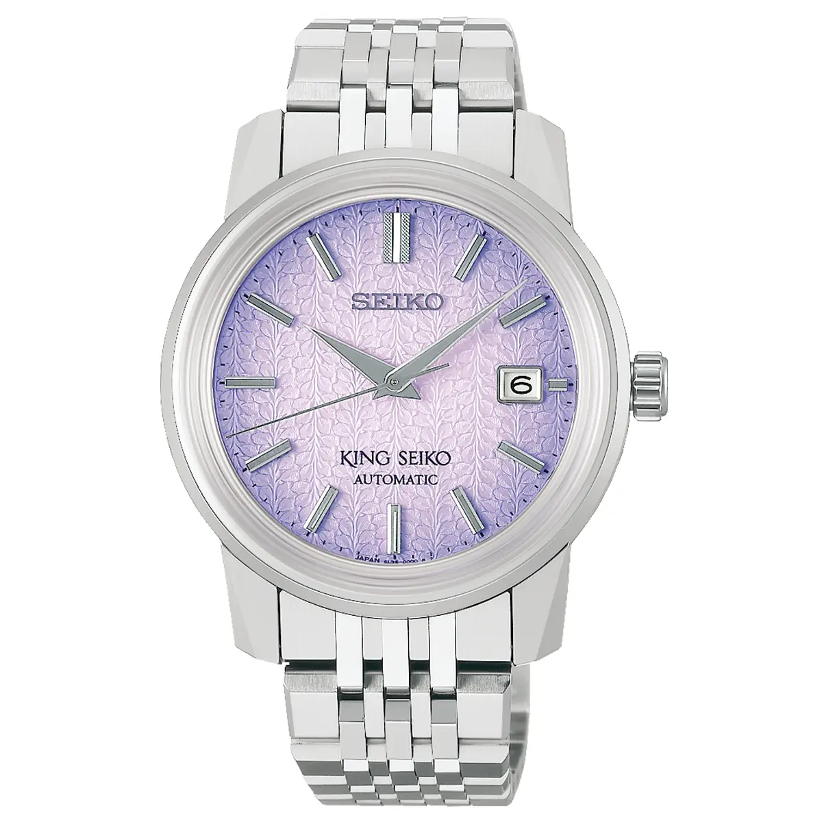 Đồng hồ King Seiko KSK 6L 'Ukiyo-e' Tenjin-Fuji Violet SDKA015 (SJE107) với mặt số màu tím nhạt. Dây đeo bằng thép. Thân vỏ bằng thép.