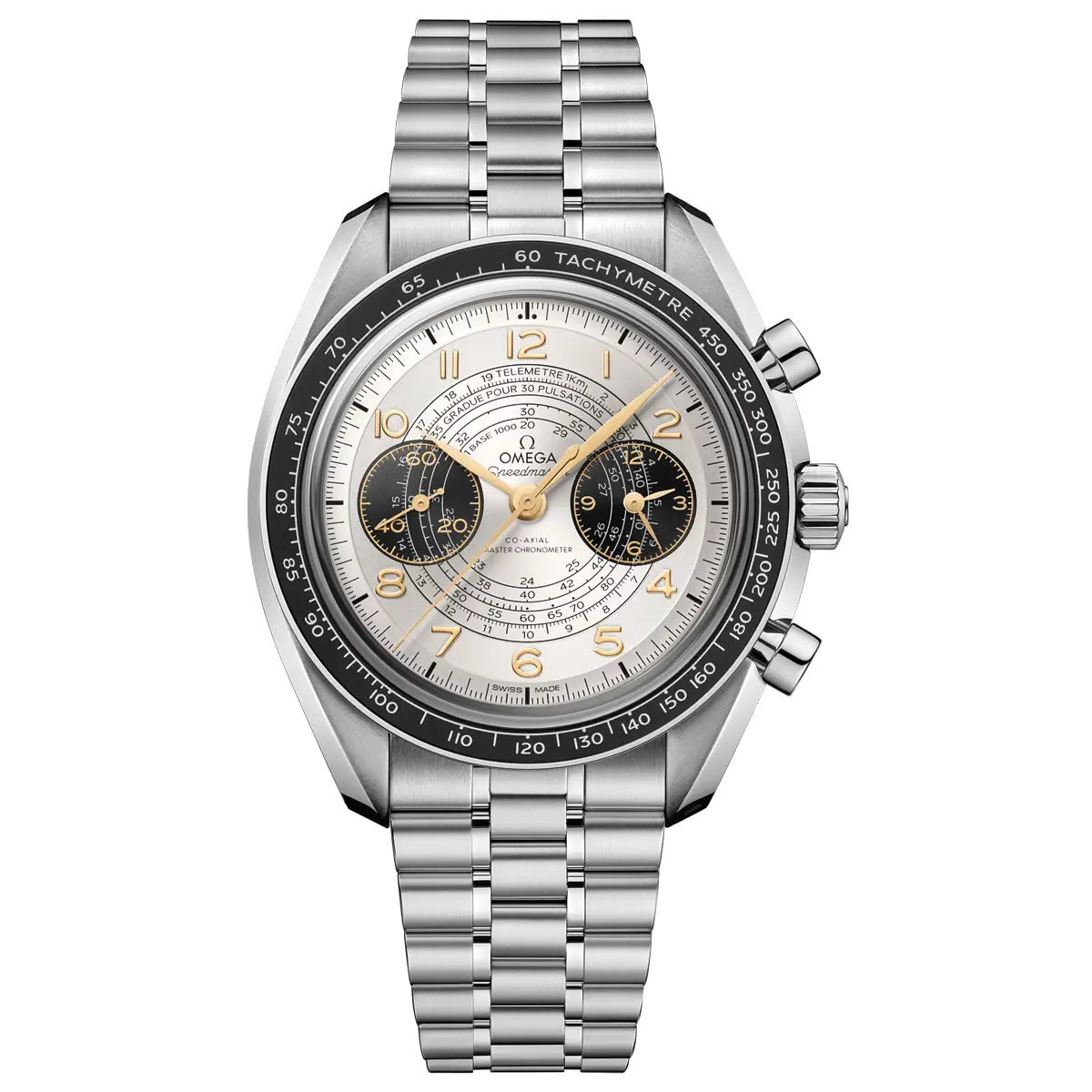 Đồng hồ Omega Speedmaster Chronoscope Paris 2024 522.30.43.51.02.001 với mặt số màu bạc. Dây đeo bằng thép. Thân vỏ bằng thép.