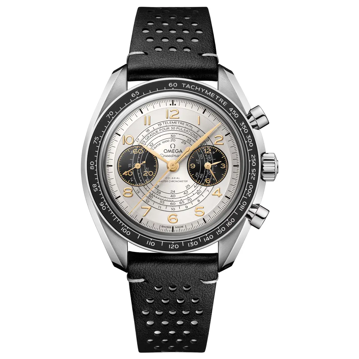 Đồng hồ Omega Speedmaster Chronoscope Paris 2024 522.32.43.51.02.001 với mặt số màu bạc. Dây đeo bằng da. Thân vỏ bằng thép.