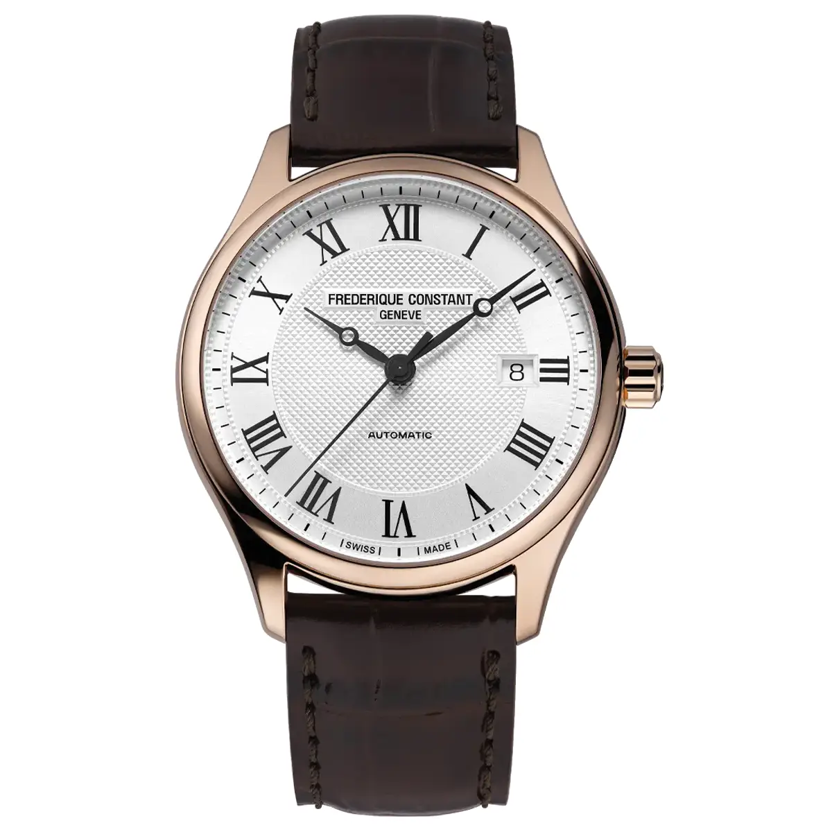 Đồng hồ Frederique Constant Classics Automatic FC-303MC5B4 với mặt số màu bạc. Dây đeo bằng da. Thân vỏ bằng thép.