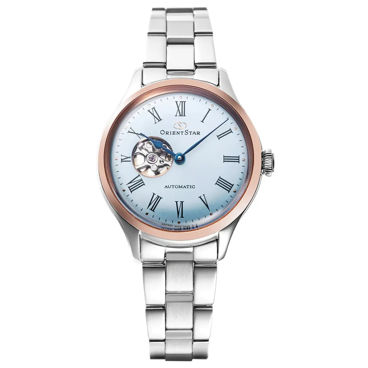 Đồng hồ Orient Star Mechanical Classic Semi Skeleton Ladies Light Blue RK-ND0020L (RE-ND0020L) với mặt số màu xanh. Dây đeo bằng thép. Thân vỏ bằng thép. Đồng hồ Orient Star Mechanical Classic Semi Skeleton Ladies Light Blue RK-ND0020L (RE-ND0020L) với mặt số màu xanh. Dây đeo bằng thép. Thân vỏ bằng thép.