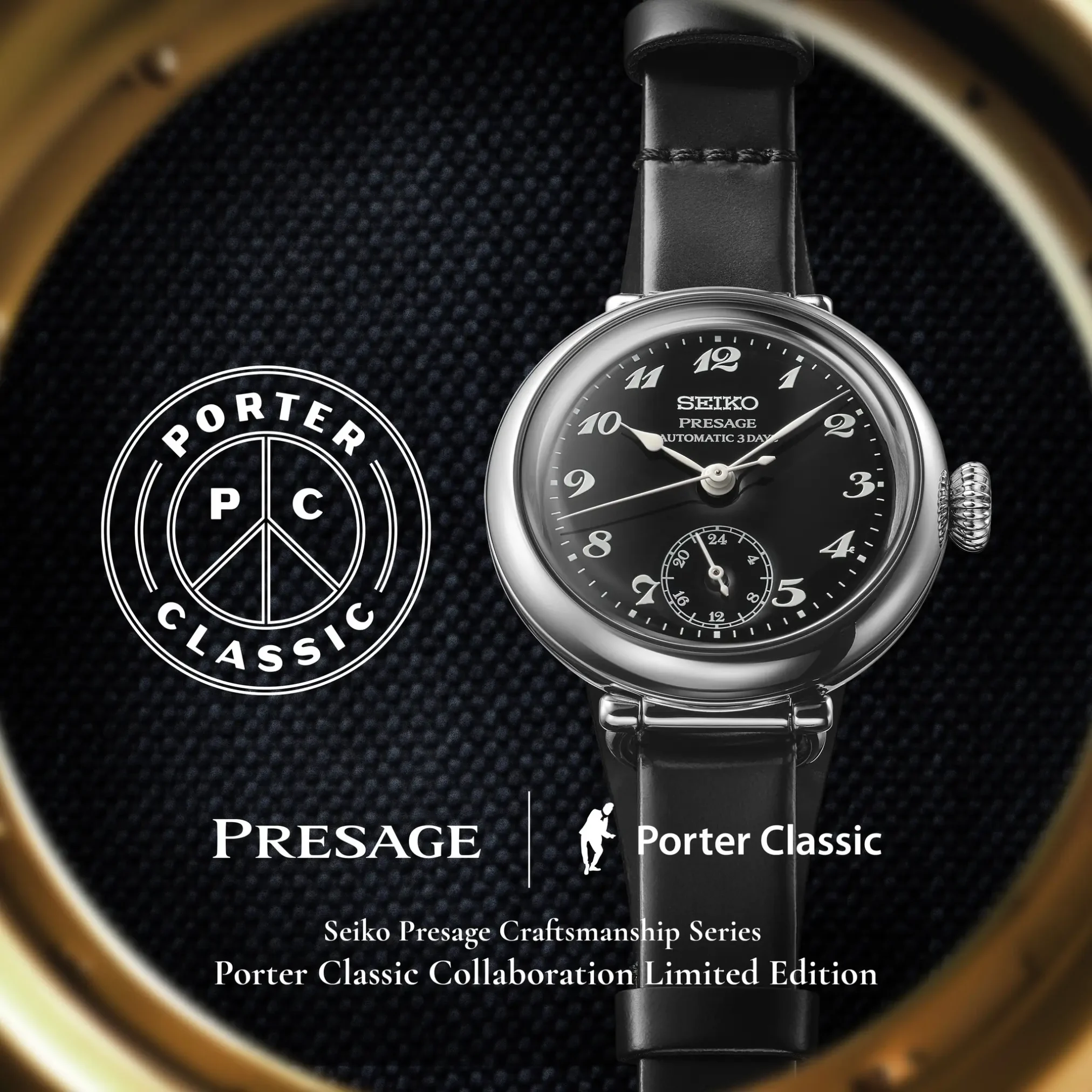 Đồng hồ Seiko Presage Craftsmanship Series Porter Classic Limited Edition SART005 (SPB449) với mặt số màu đen. Dây đeo bằng da. Thân vỏ bằng thép.