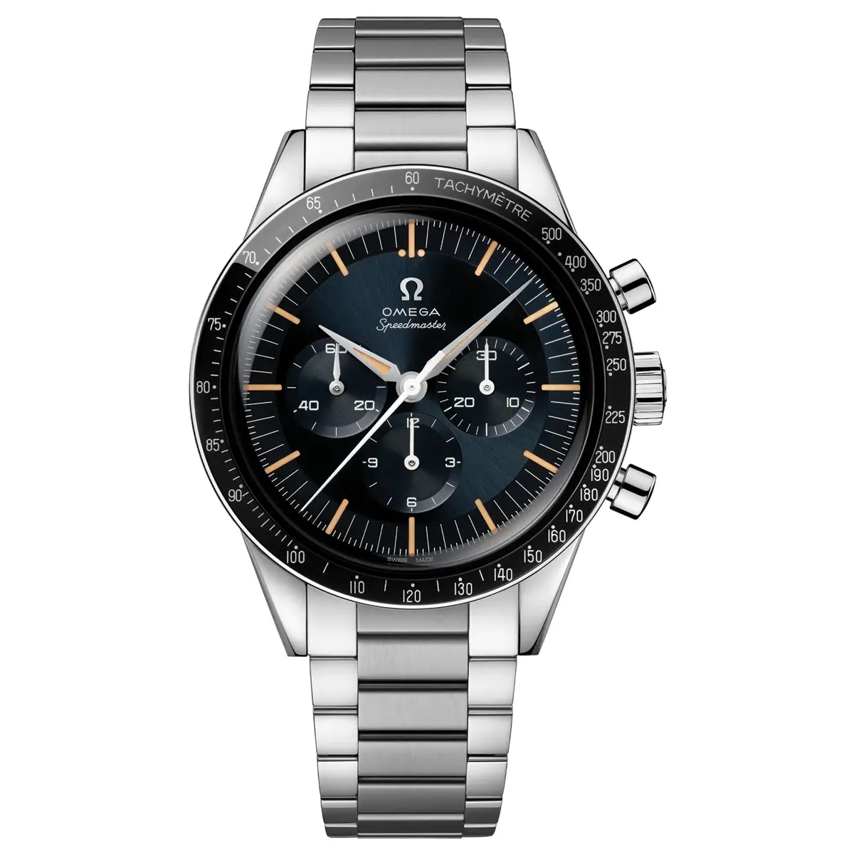 Đồng hồ Omega Speedmaster First Omega in Space (FOiS) Anniversary Series 310.30.40.50.06.001 với mặt số màu xám. Dây đeo bằng thép. Thân vỏ bằng thép.