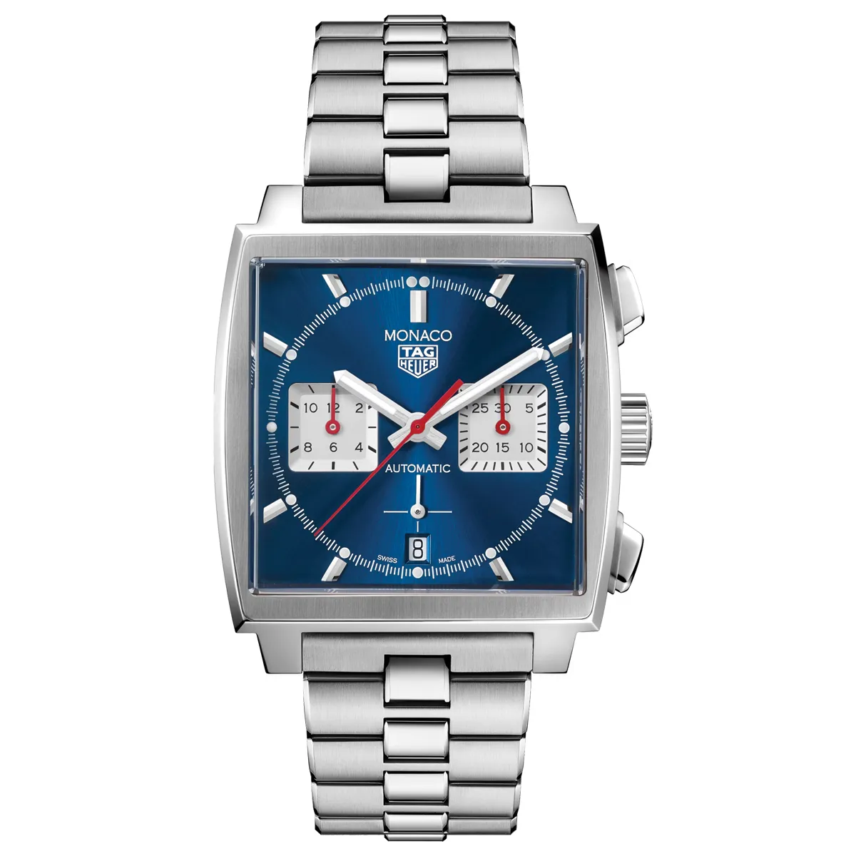 Đồng hồ Tag Heuer Monaco Chronograph CBL2111.FC6453 mặt số màu xanh. Dây đeo bằng thép. Thân vỏ bằng thép.