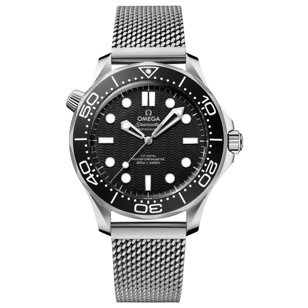 Đồng hồ Omega Seamaster Diver Master Chronometer 300M 210.30.42.20.01.010 với mặt số màu đen. Dây đeo bằng thép. Thân vỏ bằng thép.