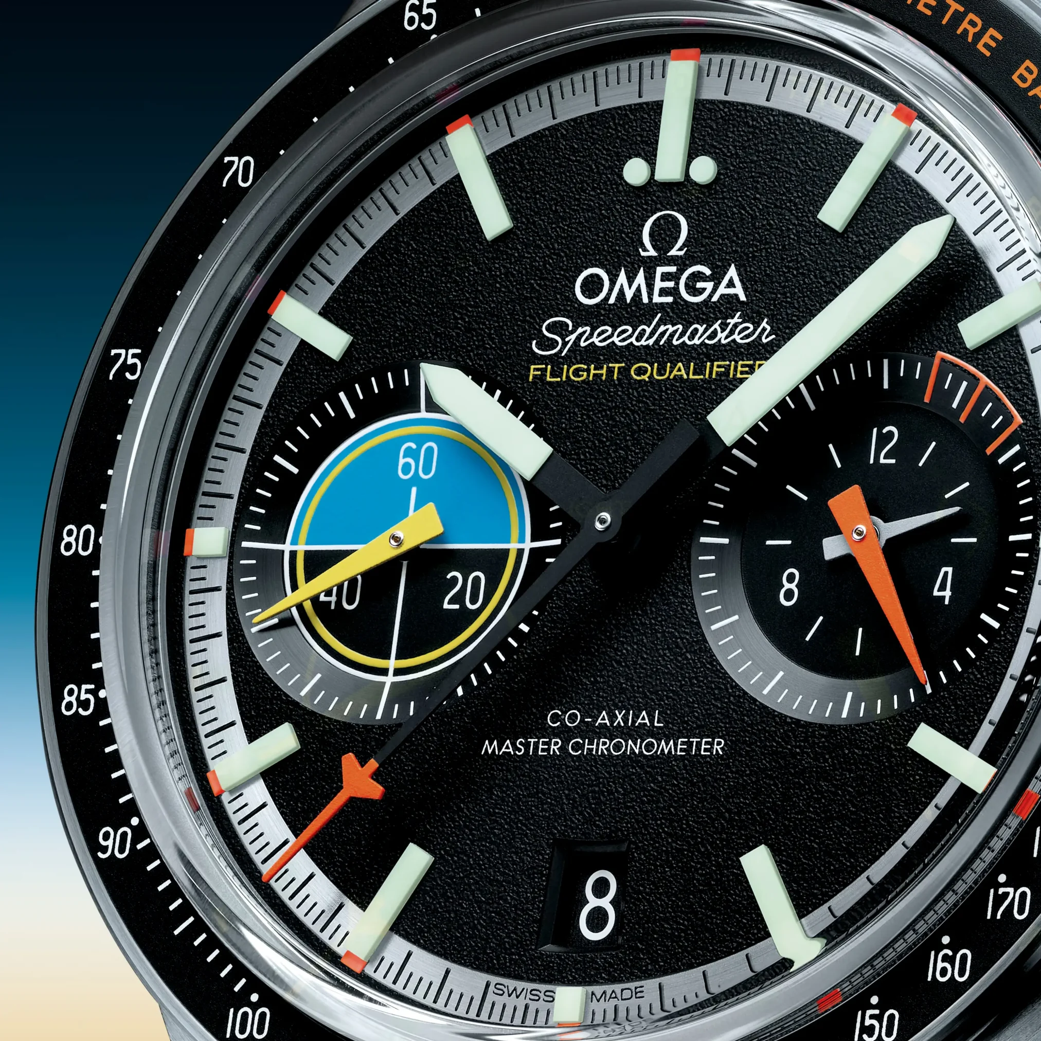 Đồng hồ Omega Speedmaster Pilot 332.10.41.51.01.002 với mặt số màu đen. Dây đeo bằng thép và nato. Thân vỏ bằng thép.