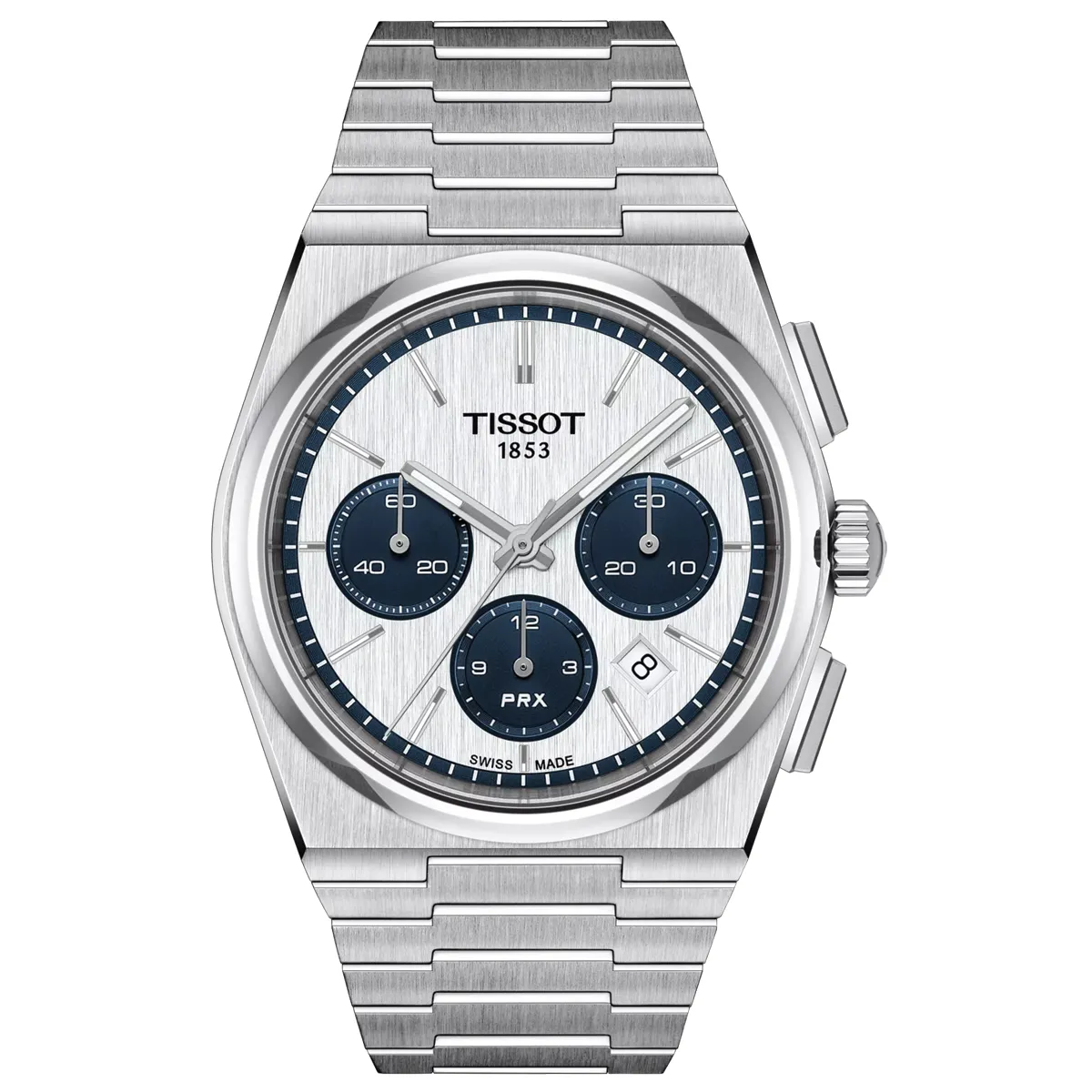 Đồng hồ Tissot PRX Chronograph Automatic T137.427.11.011.01 với mặt số màu bạc. Dây đeo bằng thép. Thân vỏ bằng thép.