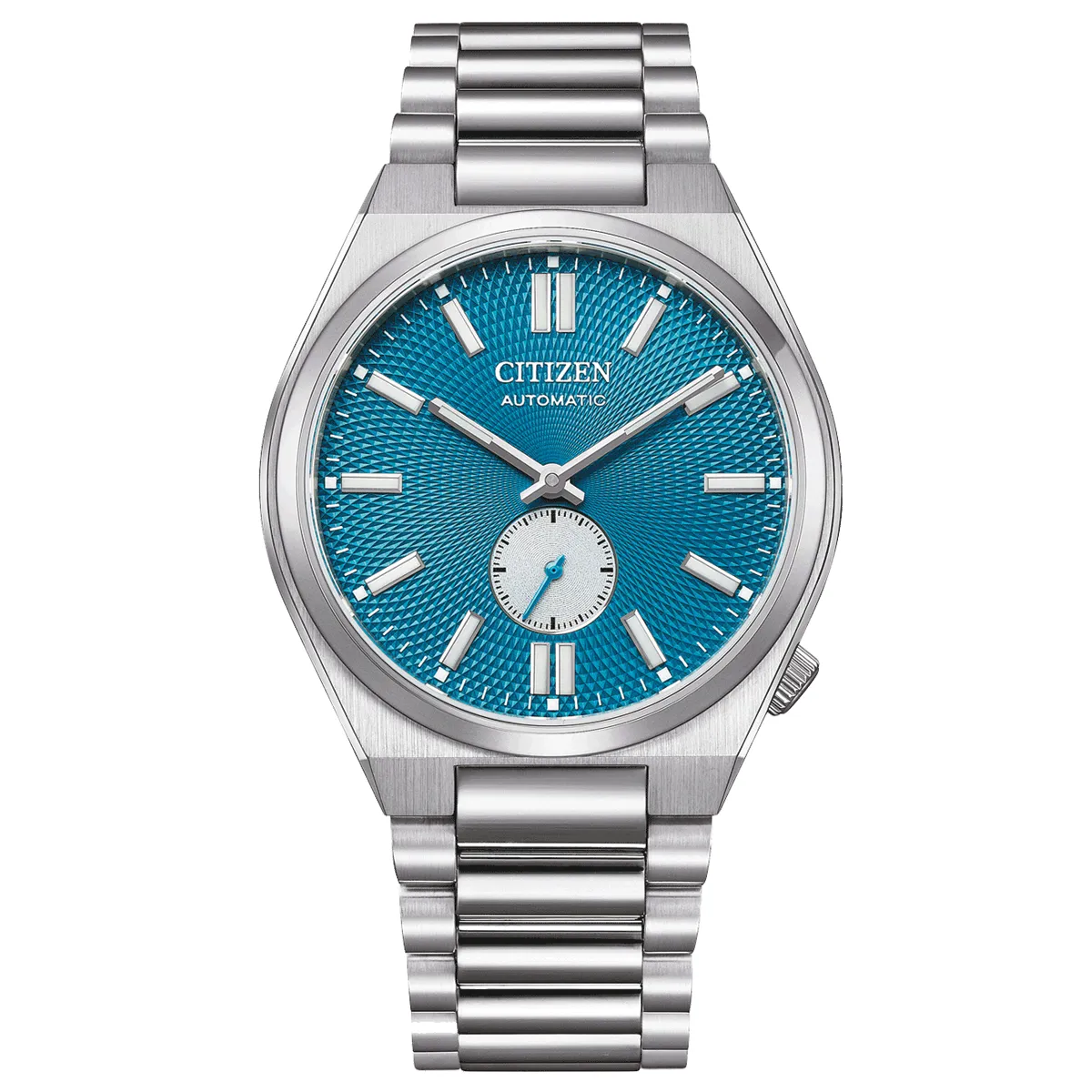 Đồng hồ Citizen Tsuyosa Small Second Automatic NK5010-51L với mặt số màu xanh. Dây đeo bằng thép. Thân vỏ bằng thép.