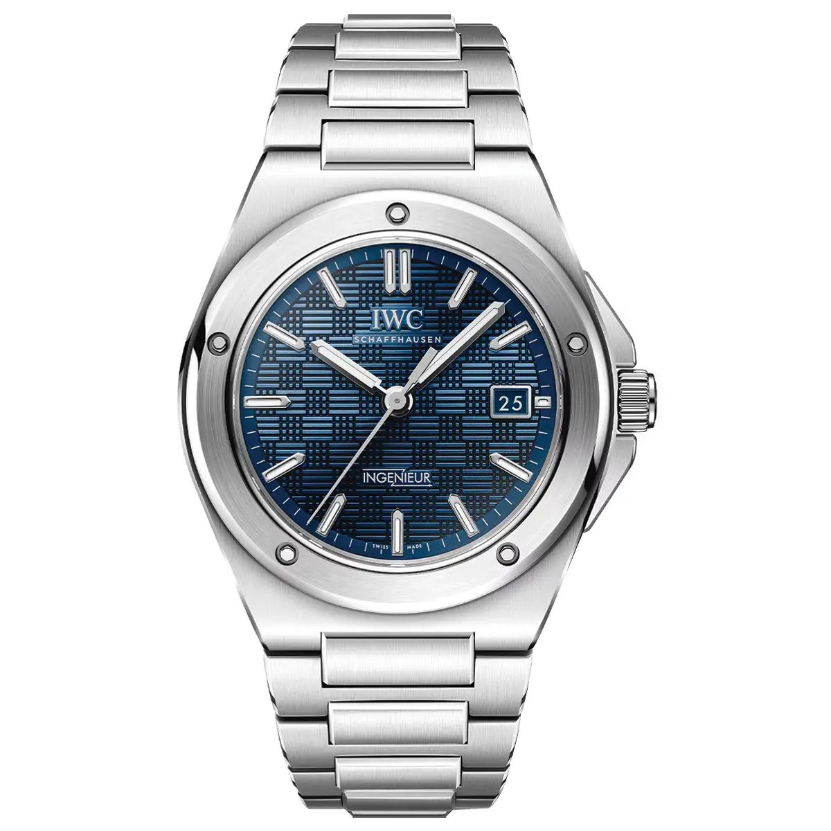 Đồng hồ IWC Ingenieur Automatic 40 IW328907 với mặt số màu xanh. Dây đeo bằng thép. Thân vỏ bằng thép.