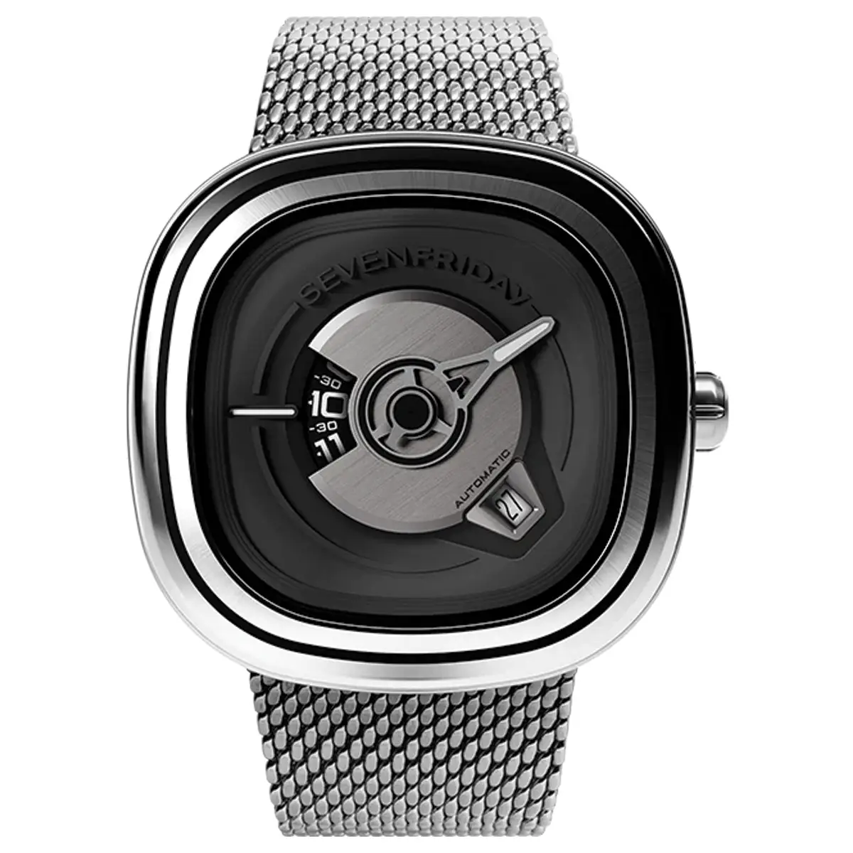 Đồng hồ SevenFriday PE Series | PE1/01M với mặt số màu en. Dây đeo bằng thép. Thân vỏ bằng thép.