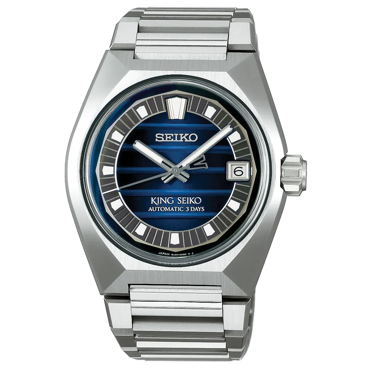 Đồng hồ King Seiko VANAC ‘Tokyo Midnight’ SDKV003 (SLA085) với mặt số màu xanh. Dây đeo bằng thép. Thân vỏ bằng thép.