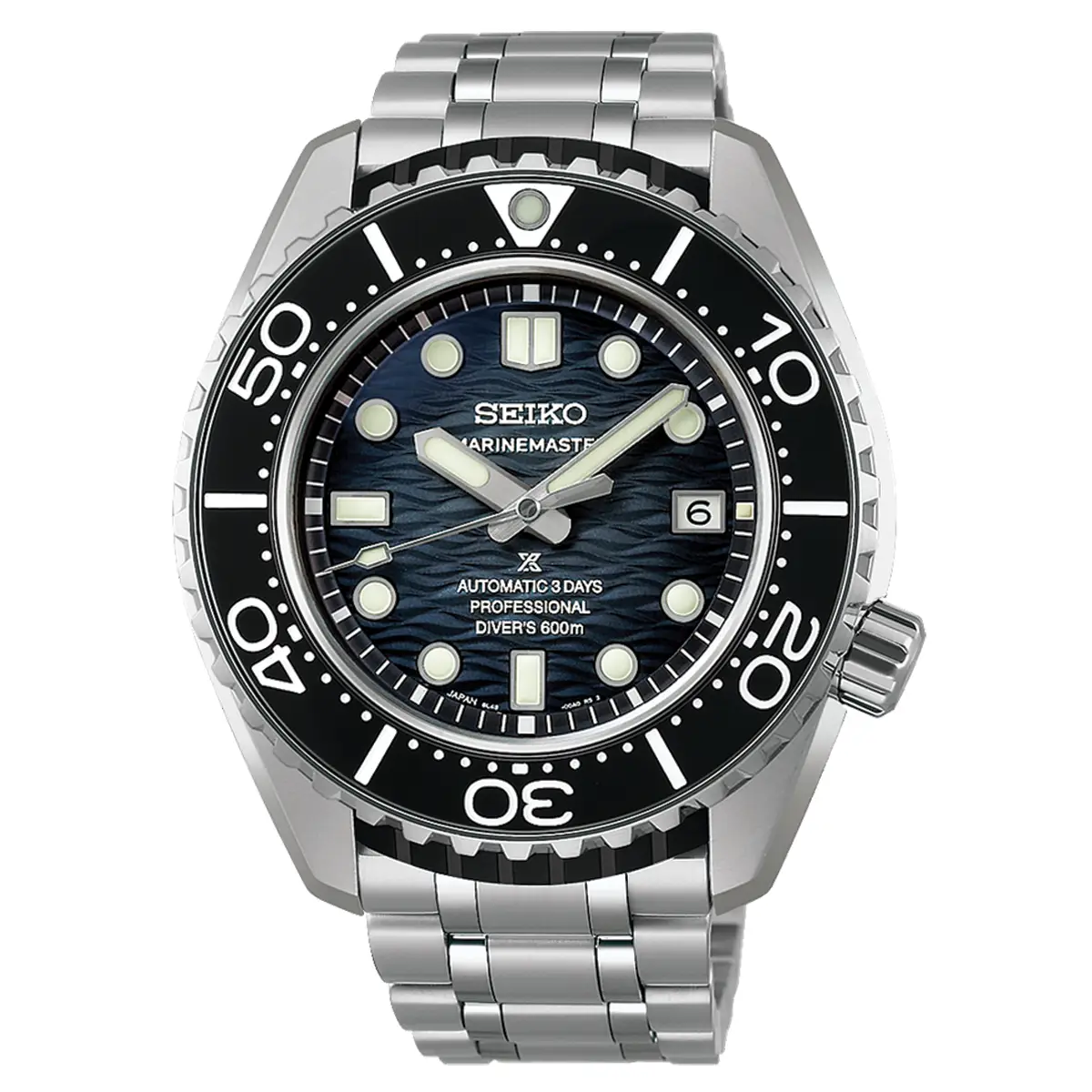 Đồng hồ Seiko Prospex Marinemaster Professional Seiko Diver’s Watch 60th Anniversary Limited Edition SBDX067 (SLA081) với mặt số màu xanh. Dây đeo bằng titanium. Thân vỏ bằng titanium.